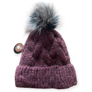 Woolk Wool Hat Raspberry Faux Fur Pom Pom